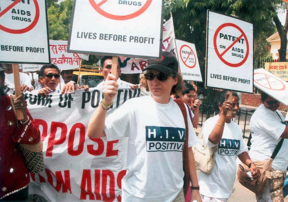 Indien, 2006: Demonstration gegen Monopole auf HIV-Medikamente.