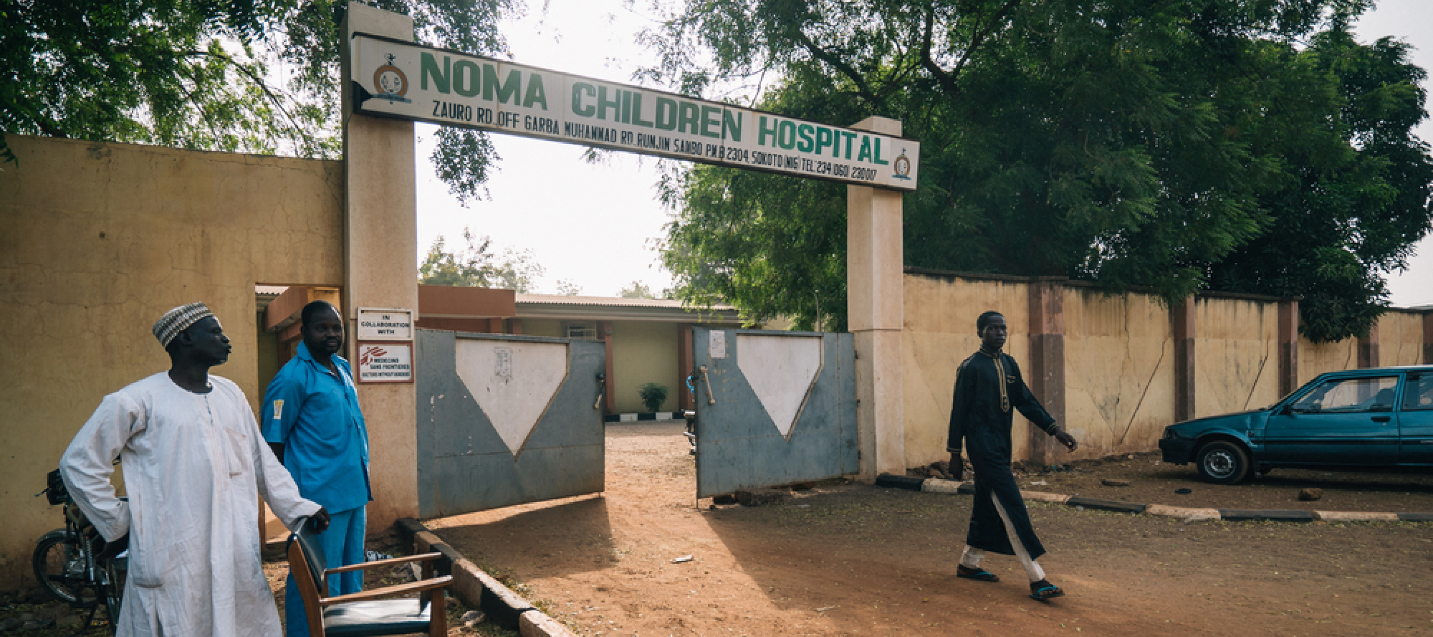 Der Haupteingang des Noma-Krankenhauses in Sokoto, im Nordwesten Nigerias.